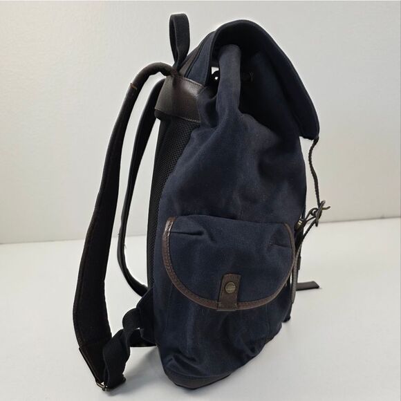 Racing Green British Style Navy Canvas Backpack Leather Trim 17"x12"x6" - Picture 3 of 11